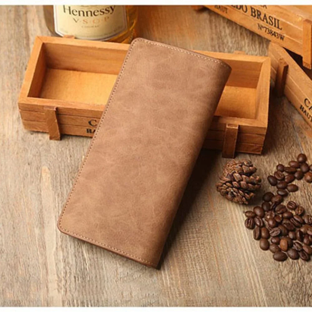 Men's Bifold Leather Breast Pocket Card Holder Purse Suit Long Wallet Checkbook